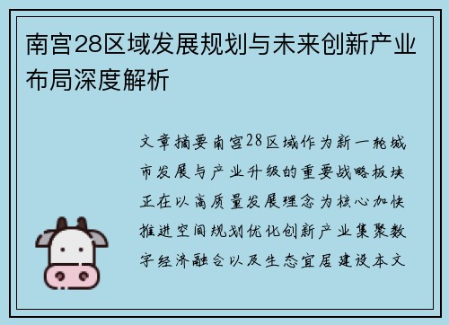 南宫28区域发展规划与未来创新产业布局深度解析